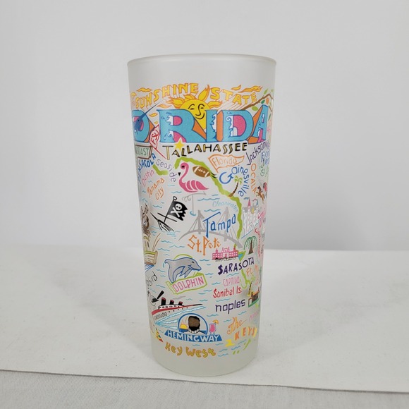Catstudio Florida State Frosted Glass Tumbler Souvenir Highball Map Glass - Picture 2 of 3